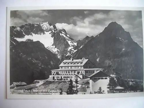 Alte AK Kreuzeckhaus mit Zugspitze [aC414]