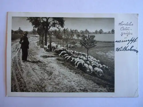 Alte AK Grußkarte Ostern Schäfer Schafe 1938 [aH2]