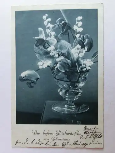 Alte AK Grußkarte Geburtstag Blumenstrauß in Vase Blumen 1937 [aH79]