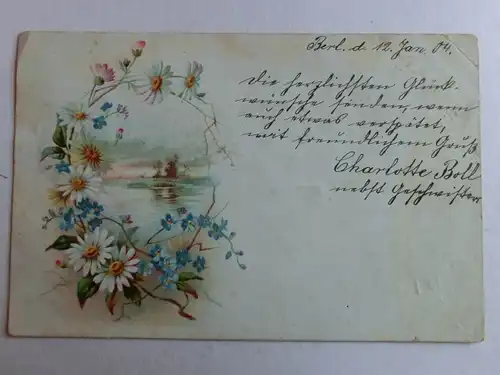 Alte AK Grußkarte Blumen See 1904 [aH93]