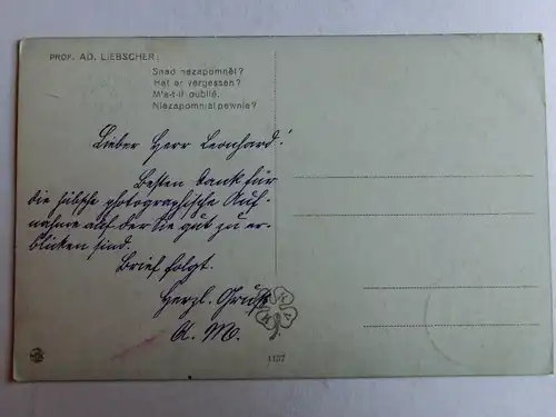 Alte AK Gemäldekarte Ad. Liebscher Hat er vergessen? [aH880]