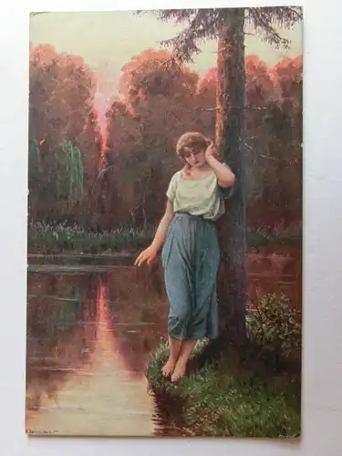 Alte AK Gemäldekarte Ad. Liebscher Trauer [aH881]