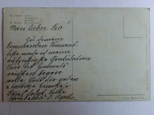 Alte AK Gemäldekarte B. Dietze Träumerei Pferd Frau [aH883]