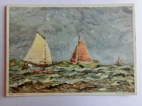 Alte AK Gemäldekarte Wesermündung Werbung Eduscho Bremen [aH886]