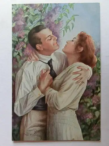 Alte AK Gemäldekarte A. v. Riesen Im Frühling des Lebens Flieder  [aH894]