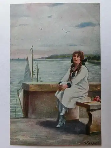 Alte AK Gemäldekarte A. Kramer Denkst Du an mich? [aH895]