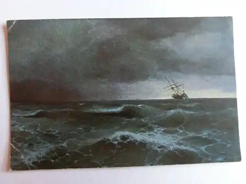 Alte AK Gemäldekarte P. Schildknecht Meeressturm Segelschiff [aH901]