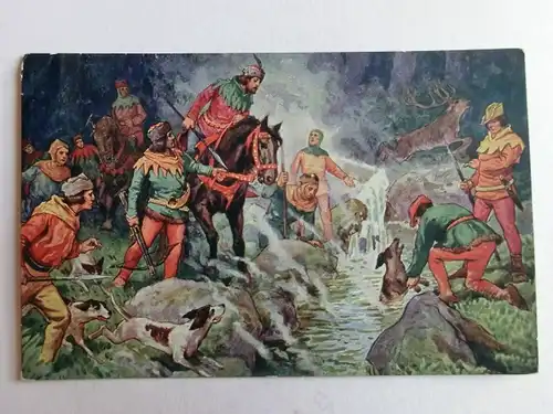 Alte AK Gemäldekarte Karlsbad  Entdeckung des Karlsbader Sprudels Kaiser Karl IV [aH916]