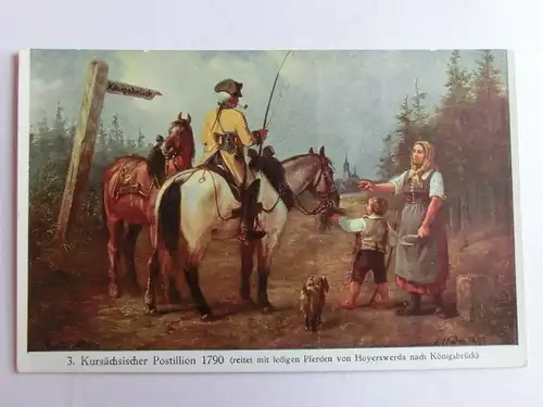 Alte AK Kursächsischer Postillion Hoyerswerda Königsbrück Pferde Post [aH919]