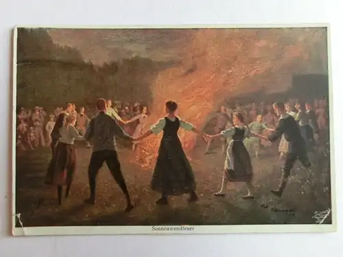 Alte AK Gemäldekarte Sonnwendfeuer Primus Postkarte [aH920]