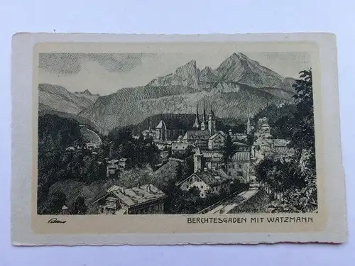 Alte AK Berchtesgaden Watzmann n. Federzeichnung [aP226]