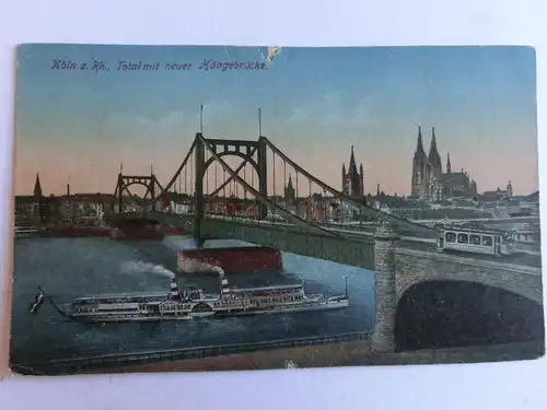 Alte AK Köln Neue Hängebrücke Brücke (kl. Einriss) um 1925 [aJ194]