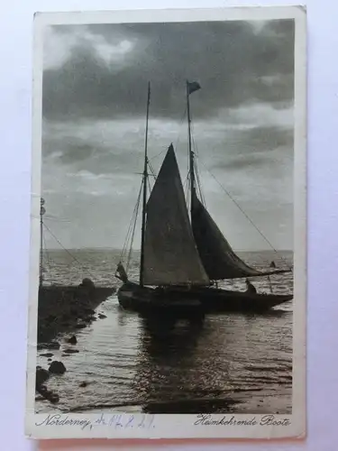 Alte AK Norderney Heimkehrende Boote 1929 Segelboote [aK73]