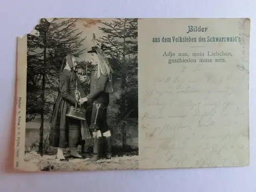 Alte AK Schwarzwald Tracht Volksleben 1905 (Ecke fehlt !!!) [aK79]