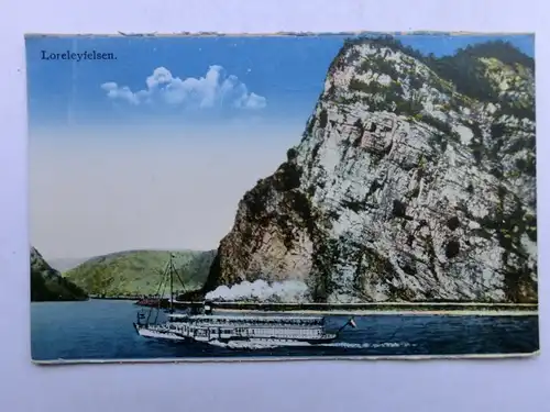 Alte AK Loreleyfelsen Loreley Rhein Dampfer [aS846]