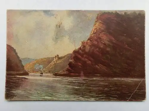 Alte AK Gemäldekarte Loreley Loreleyfelsen (m. Knick) [aS875]