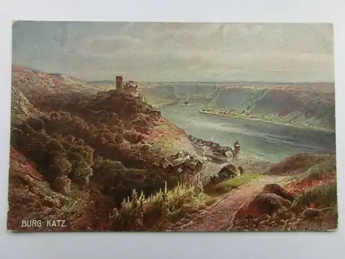 Alte AK Gemäldekarte Burg Katz [aS876]