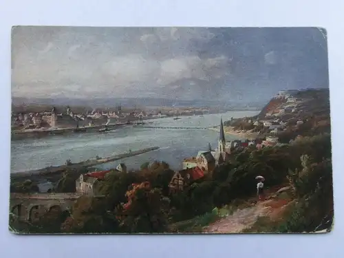 Alte AK Gemäldekarte Koblenz Mündung Mosel Rhein [aS899]