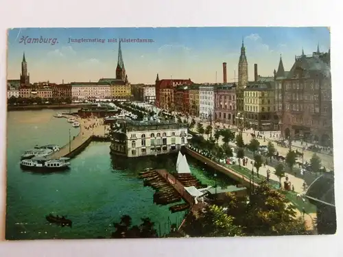 Alte AK Hamburg Jungfernstieg mit Alsterdamm um 1925 [aK243]