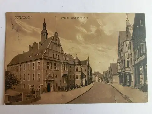 Alte AK Gütersloh Königl. Amstgericht 1909 (fleckig)[aK366]