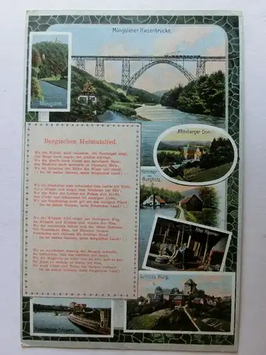 Alte AK Bergisches Heimatlied Müngstener Brücke Mehrbildkarte um 1920 Remscheid [aK504]
