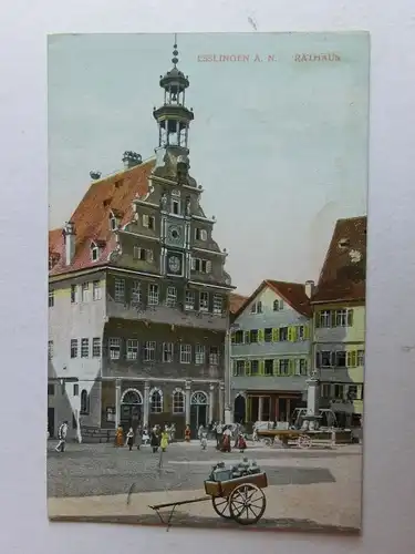 Alte AK Esslingen Rathaus 1912 Markt Milchkarren [aK505]