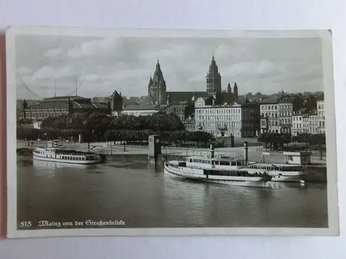 Alte AK Mainz von der Straßenbrücke Schiffe Schifffahrt [aK530]