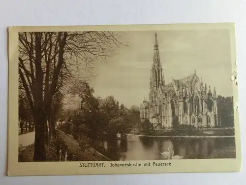 Alte AK Stuttgart Johanneskirche m. Feuersee (beschädigt) [aK570]