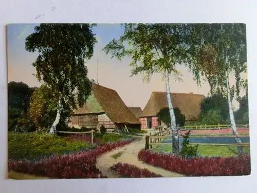 Alte AK Heide Bauernhaus Birken Reetdach 1917 [aK707]