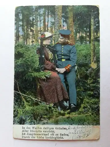 Alte AK Liebespaar Soldat 1906 (m. Knick) [aK777]