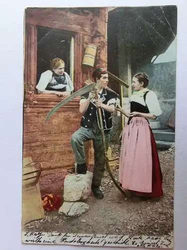 Alte AK Gemäldekarte Bauer Sense Tracht Landwirtschaft 1902 [aK787]