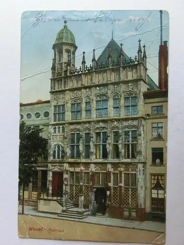 Alte AK Wesel Rathaus (knickfaltig) 1915 [aK824]