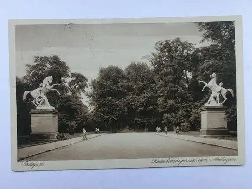 Alte AK Stuttgart Rossebändiger i. d. Anlagen [aO924]