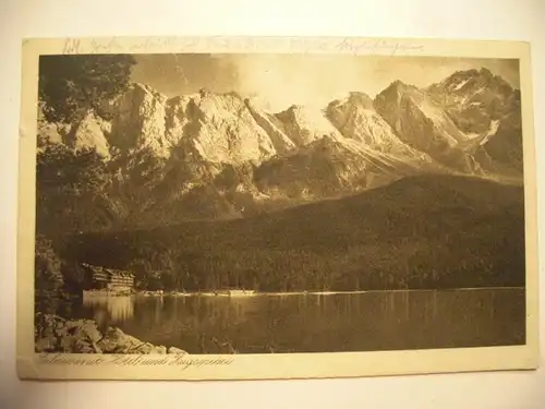 Alte AK Eibsee mit Hotel und Zugspitze [aC238]