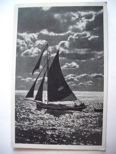 Alte AK Segelboot Abendstimmung [aD27]