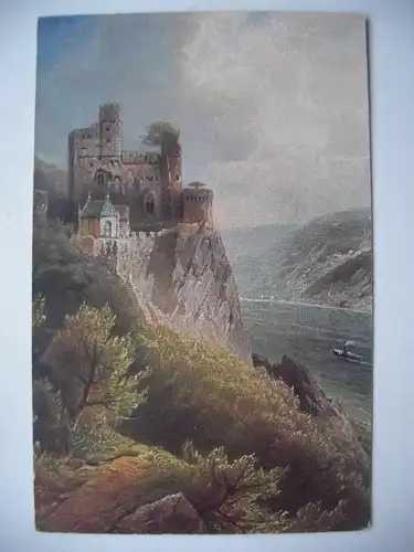 Alte AK Künstlerkarte Burg Rheinstein [aD349]