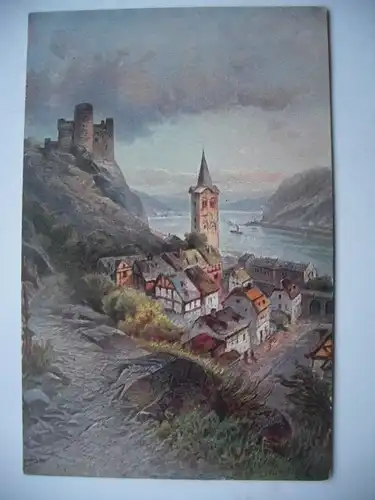 Alte AK Künstlerkarte Burg Maus St. Goarshausen [aD180]