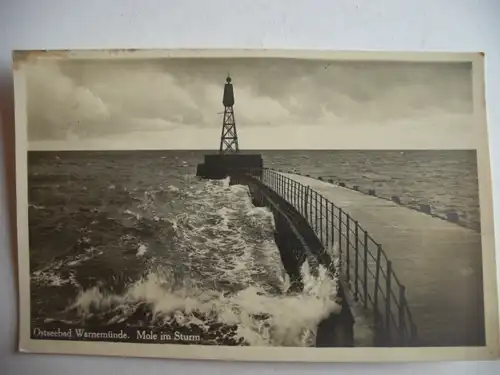 Alte AK Ostseebad Warnemünde Mole im Sturm [S46]