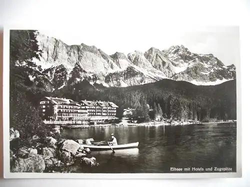 Alte AK Eibsee mit Hotels und Zugspitze [S228]