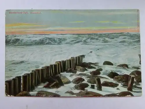 Alte AK Westerland Sylt Sturmflut 1909 [aR37]