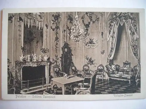 Alte AK Potsdam Schloß Sanssouci Voltaire Zimmer [S493]
