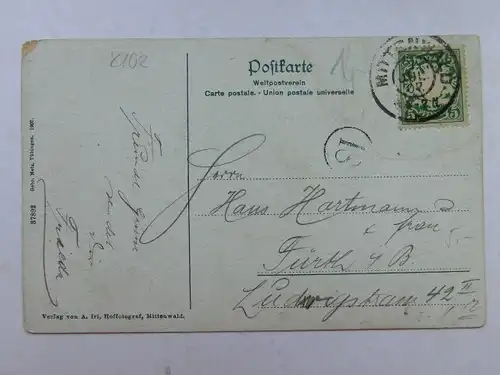 Alte AK Mittenwald Leutaschklamm Wasserfall 1907 [aT34]