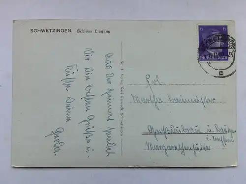 Alte AK Schwetzingen Schloßeingang 1942 [aT40]