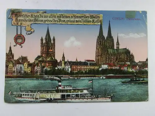 Alte AK Coeln Köln Panorama (mit Klebespuren u. Knick) [aT82]