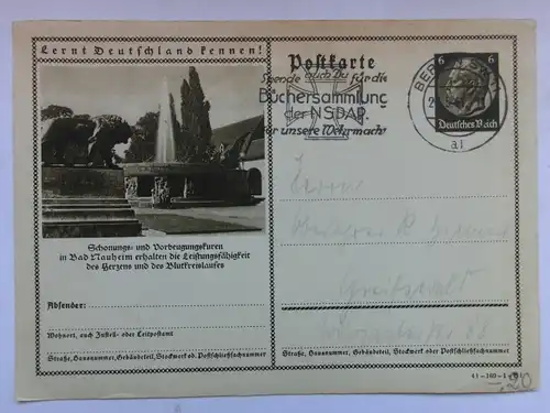 Alte AK Ganzsache Bad Nauheim Stempel NSDAP Büchersammlung [aT465]
