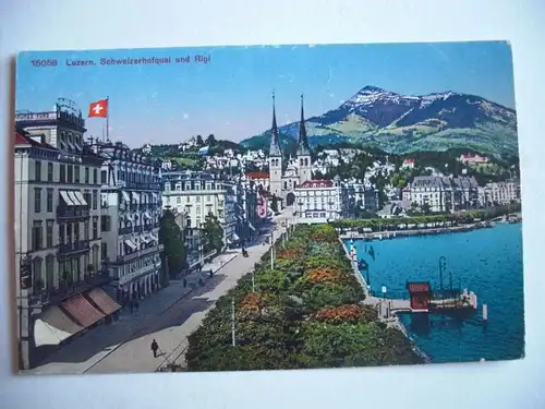 Alte AK Luzern Schweizerhofquai und Rigi um 19120 [C365]