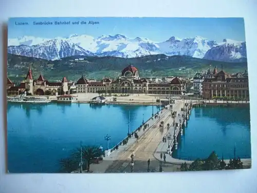 Alte AK Luzern Seebrücke Bahnhof [C371]