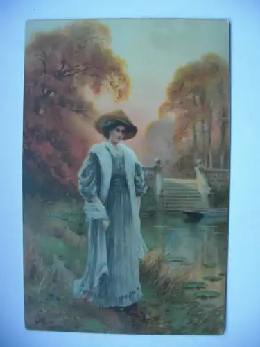 Alte AK Fotokarte Frau Park Bäume 1912 [C177]
