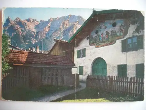 Alte AK Mittenwald Bemaltes Bauernhaus (mit Knick) [A138]