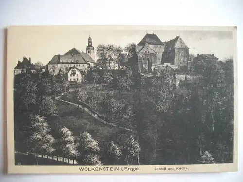 Alte AK Wolkenstein Erzgebirge Schloß und Kirche [705]